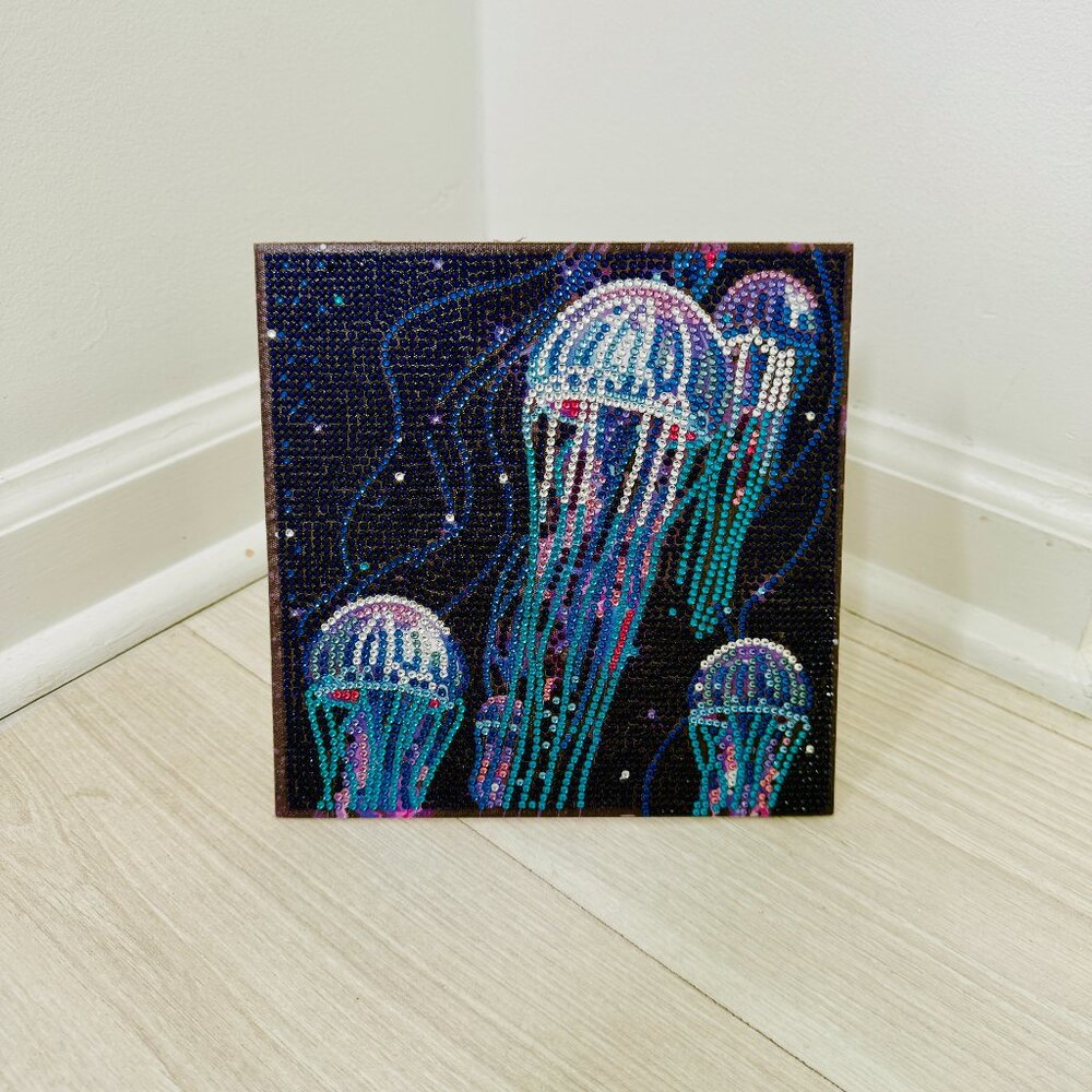 Crystal Jellyfish Mini Painting Handmade 8" x 8" Ocean Art